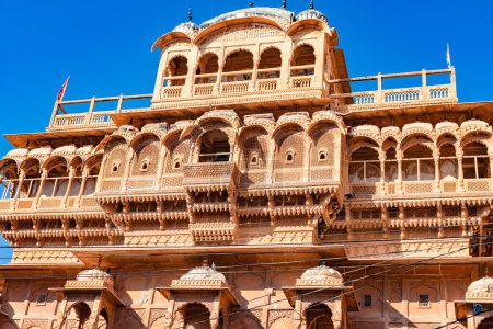Photo for Heritage jaisalmer fort vintage architecture with bright blue sky from different angle at day - Royalty Free Image