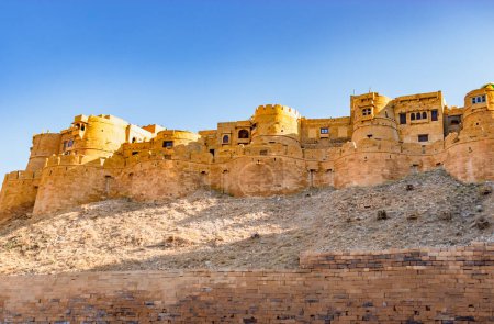 Photo for Ancient heritage jaisalmer fort vintage view with bright sky at morning shot is taken at jaisalmer fort rajasthan india on Jan 25 2023. - Royalty Free Image