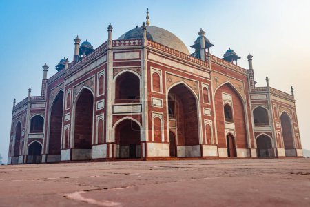 Photo for Humayun tomb exterior view at misty morning from unique perspective - Royalty Free Image