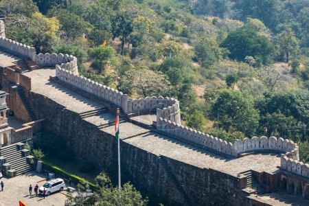 ancient fort wall architecture bird eye view at morning from flat angle image is taken at Kumbhal fort kumbhalgarh rajasthan india.