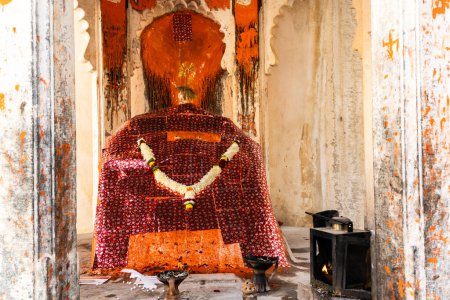 ancient hindu hanuman temple at day from flat angle image is taken at Kumbhal fort kumbhalgarh rajasthan india.