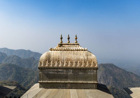 isolated ancient fort dome with bright blue sky at morning image is taken at Kumbhal fort kumbhalgarh rajasthan india.