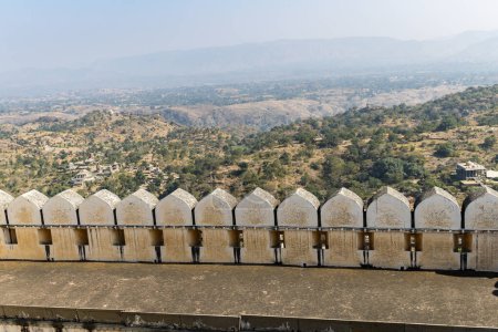 ancient fort stone wall for invader protection at morning image is taken at Kumbhal fort kumbhalgarh rajasthan india.
