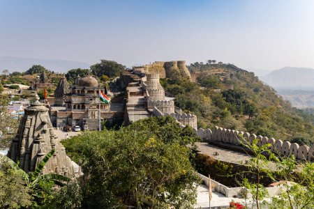 isolated ancient fort unique architecture with bright blue sky at morning image is taken at Kumbhal fort kumbhalgarh rajasthan india.