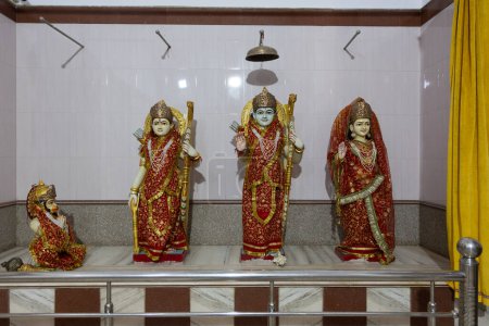 idols of hindu god ram sita and lakshman at temple from unique perspective