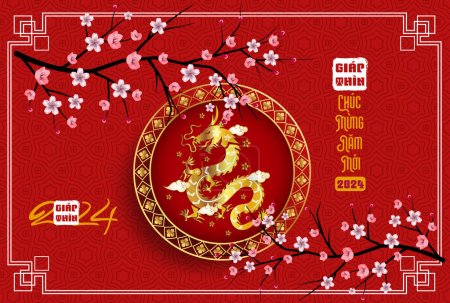 Ilustración de Feliz año nuevo lunar 2024, año nuevo vietnamita, año nuevo chino, año del dragón. - Imagen libre de derechos