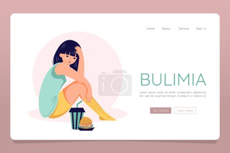 Illustration for Eating disorder concept anorexia bulimia problem web landing banner template - Royalty Free Image