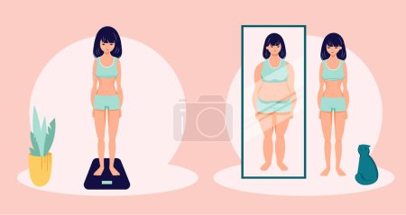 Illustration for Eating disorder concept anorexia bulimia problem flat person illustration - Royalty Free Image
