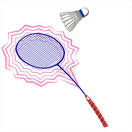 Photo for Flat black badminton racket and shuttlecock isolated on white background. Flat linear icon for sports apps and websites. Equipment for racket sports. Color illustration. - Royalty Free Image