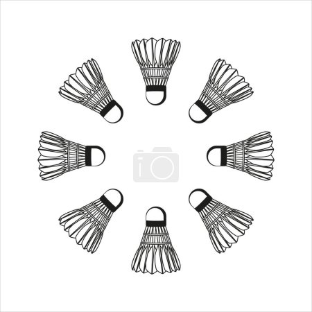 Flat shuttlecocks black silhouettes, vector illustration isolated on white background. Essential badminton sport game equipment. Vector icon for app