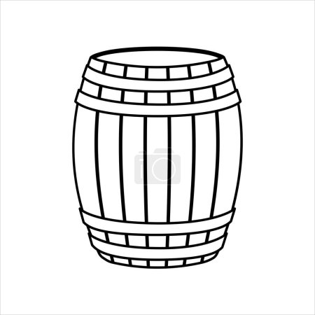 Illustration for Wooden barrel sketch. Logo illustration for web and mobile. Vintage old wooden barrel for wine. Vector illustration isolated on white. - Royalty Free Image