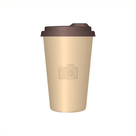 Illustration for Disposable brown paper coffee cup with lid. Coffee to go, take out the mug. Vector mockup isolated on the white background - Royalty Free Image