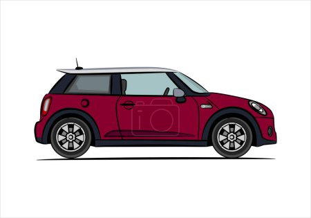 Illustration for Modern subcompact city car, abstract red silhouette on white background. Side view of a mini car. Flat vector car for web, mobile app, web page, promo. - Royalty Free Image