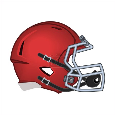 Illustration for American football helmet. Side view. Sport equipment. Rugby helmet red isolated on white. American Football Symbol - Royalty Free Image