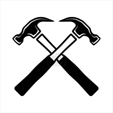 Illustration for Two crossed hammers vector flat icon. Simple Hammer silhouette, isolated on white isolated background. Flat design labor symbol. Construction tools. Shoemaker's hammer - Royalty Free Image