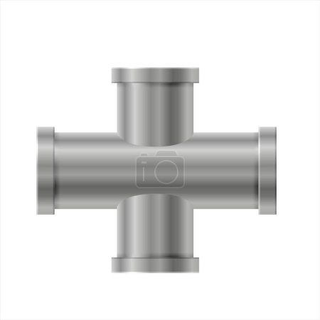 Part of plumbing pipe in 4-way cross slip socket shape. PVC pipe for sewerage, water supply systems, industrial and construction. Four Pipes Connector shape part of plumbing pipe, plastic pipe fitting