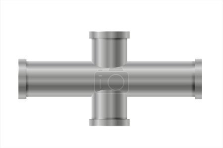 Part of plumbing pipe in 4-way cross slip socket shape. PVC pipe for sewerage, water supply systems, industrial and construction. Four Pipes Connector shape part of plumbing pipe, plastic pipe fitting
