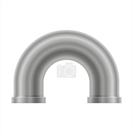 Curved element of metal plumbing tube. PVC pipe for sewerage, water supply systems, industrial and construction. Single curved part of plumbing pipe, plastic pipe fitting. Vector illustration