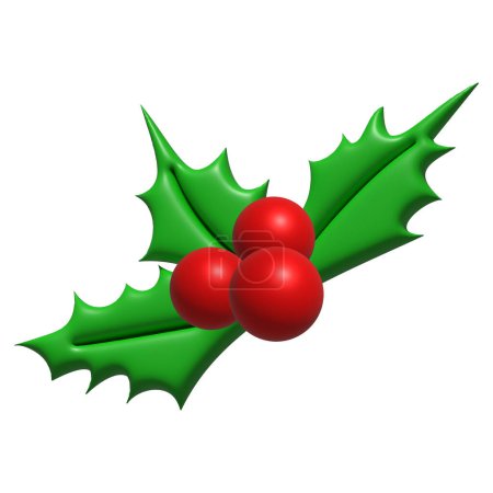 Photo for Isolated Christmas holly on a white background. Christmas illustrated design element. - Royalty Free Image