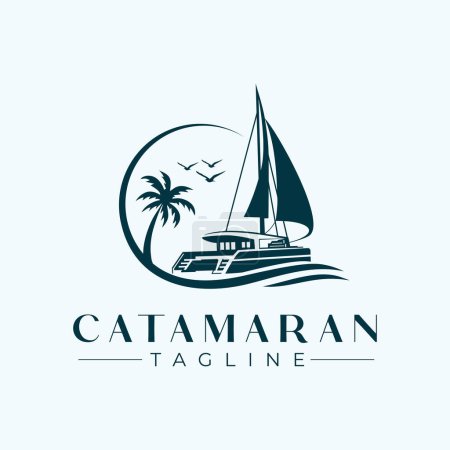 Modèle de conception de logo vectoriel de bateau de catamaran idée