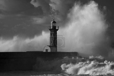 Photo for Stormy wave splash. Douro river mouth, Porto, Portugal. Used infrared filter. - Royalty Free Image