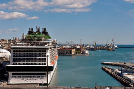 Photo for The cruise ship MSC grandiosa in the port of Genoa April 16 2023 Genoa Italy - Royalty Free Image