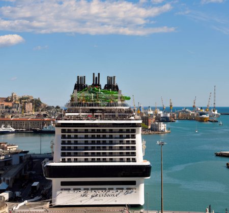 Photo for The cruise ship MSC grandiosa in the port of Genoa April 16 2023 Genoa Italy - Royalty Free Image