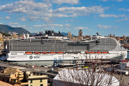 Téléchargez les photos : Le bateau de croisière msc world Europa dans le port de Gênes 16 avril 2023 Gênes Italie - en image libre de droit