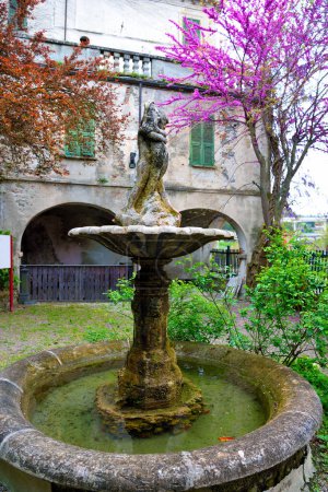 Photo for Fountain in the garden of the castle museum of the cart (carretto) millesimo savona italy - Royalty Free Image