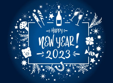 Ilustración de Saludos de Año Nuevo 2023 fondo azul - texto caligráfico - Ilustración vectorial - Imagen libre de derechos