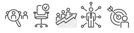 Ilustración de Esboza símbolos y signos de temas de negocios como recursos humanos; contratación; empleado - colección de iconos de línea delgada vectorial editable en fondo blanco - Imagen libre de derechos