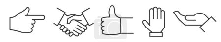 Illustration for Outline symbols and signs of Hand gestures such as Handshake, pointing and rating - editable vector thin line icon collection on white background - Royalty Free Image