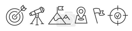 Illustration for Editable line icon set of a business goal setting and reaching objectives - vector illlustration - Royalty Free Image