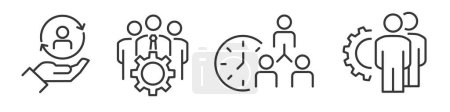 Ilustración de Conjunto de reuniones de trabajo en equipo Vector Line Iconos. Carrera editable sobre fondo blanco para web e impresión - Imagen libre de derechos