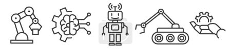 Ilustración de Icono Conjunto de robótica y automatización - Ilustración vectorial - Colección de iconos de línea delgada editables sobre fondo blanco para web e impresión - Imagen libre de derechos