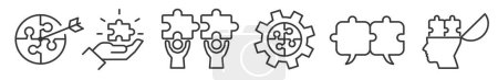 Téléchargez les illustrations : Ensemble d'icônes de puzzle - Illustration vectorielle - Collection d'icônes de ligne mince modifiable sur fond blanc pour Web et Imprimer - en licence libre de droit