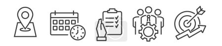 Téléchargez les illustrations : Plan d'action Icône Set - Illustration vectorielle - Collection d'icônes de ligne mince modifiable sur fond blanc pour le Web et l'impression - en licence libre de droit