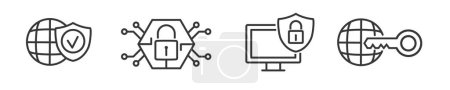 Illustration for Outline symbols and signs of internet security - editable vector thin line icon collection on white background - Royalty Free Image