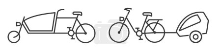 Illustration for Cargo bike and bike trailer editable thin line icon set on white background - vector illustration - Royalty Free Image