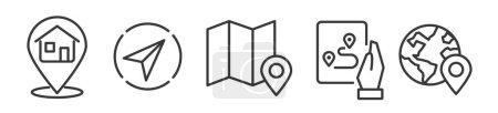 Illustration for Symbol and sign of navigation, route and location plan - vector icon collection on white background - Royalty Free Image