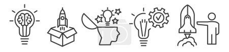 Illustration for Symbol and sign of create ideas and thinking outside the box - vector icon collection on white background - Royalty Free Image