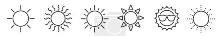 Téléchargez les illustrations : Ensemble d'icônes vectorielles de luminosité et de soleil de ligne mince modifiables sur fond blanc - en licence libre de droit