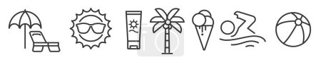 Illustration for Set of editable thin line beach holiday summer and vacation vector icons on white background - Royalty Free Image