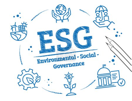 Illustration for ESG - Environmental, social, and corporate governance, also known as environmental, social, governance, is a business framework for considering environmental issues and social issues in the context of corporate governance - Royalty Free Image