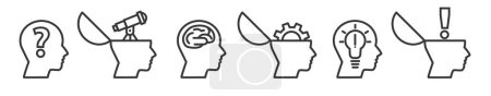 Illustration for Icon Set of head brain, approach and solution - Vector Illustration -  Editable Thin Line Icons Collection on white Background for Web and Print - Royalty Free Image