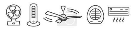 Illustration for Icon Set of Air Conditioning, Air Cooling and fan - Vector Illustration -  Editable Thin Line Icons Collection on white Background for Web and Prin - Royalty Free Image