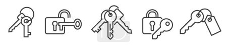 Illustration for Keys and protection - thin line icon collection on white background - vector illustration - Royalty Free Image