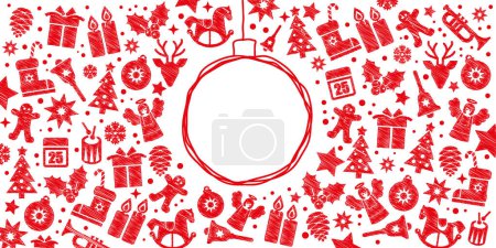 Téléchargez les illustrations : Conception d'hiver décorative de Noël. Illustration vectorielle sur fond blanc avec symboles de Noël - en licence libre de droit