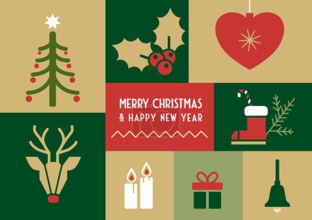 Illustration for Christmassy decoration vector illustration - Christmas tree, heart, bell Santa Claus, fir and other Christmas symbols - Royalty Free Image