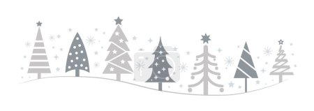 Illustration for Collection of silvery Christmas trees and golden stars in different design. For web and printed materials - posters, leaflets, flyer, brochures. - Royalty Free Image